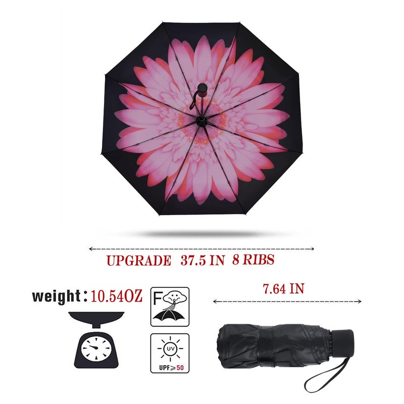 SY COMPACT Travel Compact Umbrella Mini Lightweight Umbrellas for Women (Pink Flower) - Image 1